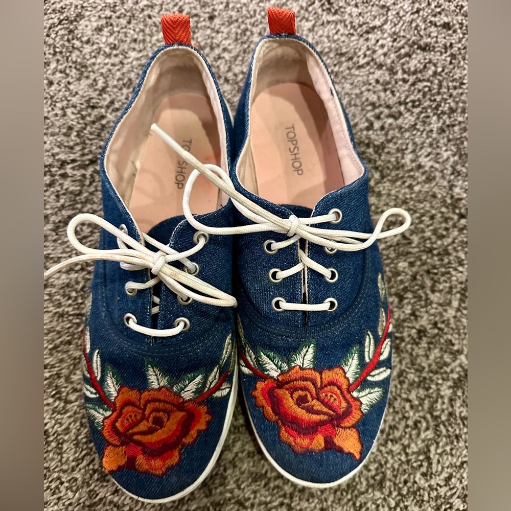 Topshop Jean flower embroidered sneakers!